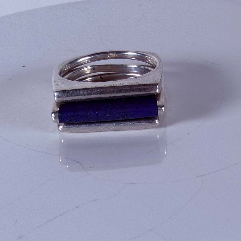 Vintage Sterling Silver Lapis Lazuli Stacking Ring Trio Set